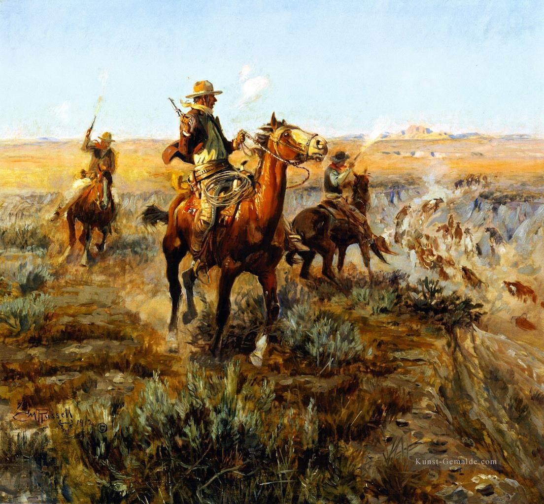 Rauchen Vieh aus den Brüchen 1912 Charles Marion Russell Indiana Cowboy Ölgemälde